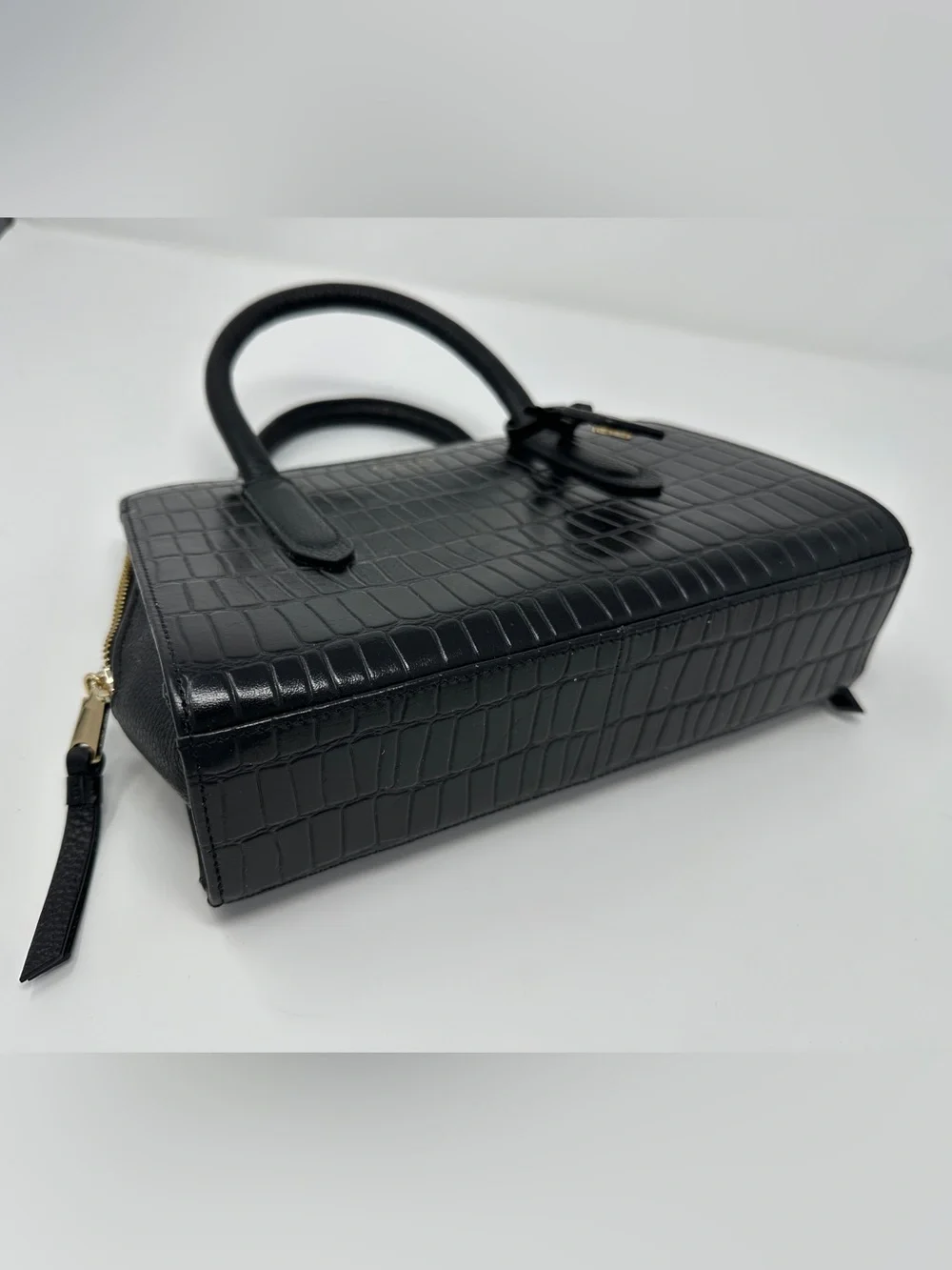 RADLEY LONDON Black Croc-Embossed Leather Satchel with Gold Hardware